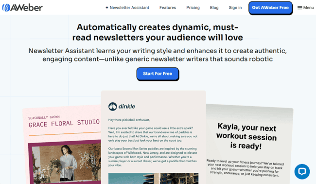 AWeber AI newsletter builder