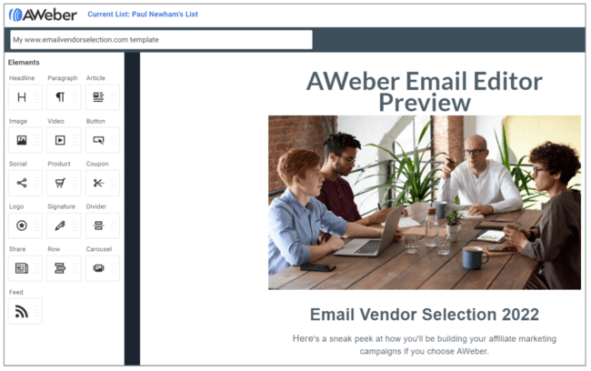 AWeber affiliate email marketing software Email Editor