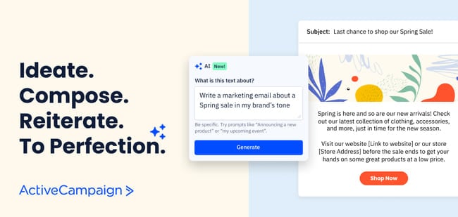 ActiveCampaign AI email writing to assist in content creation
