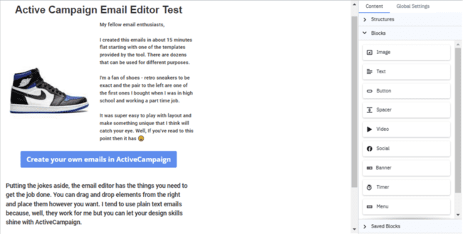 ActiveCampaign email editor test