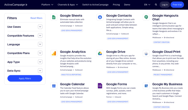 ActiveCampaign Google Workspace integrations