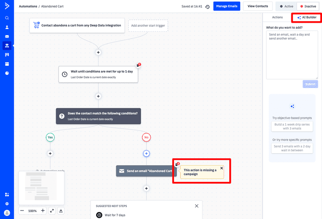 ActiveCampaign automatización de email marketing de carrito abandonado