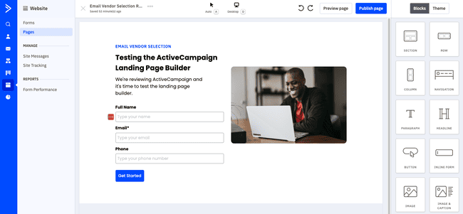 Activecampaign drag-and-drop landing page editor