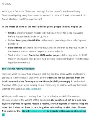 Acts for Water using plain text style email