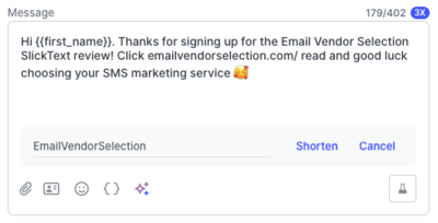 Adding a short tracking link to an SMS in SlickText