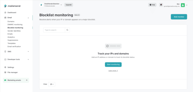 Adding domains and blocklists to MailerSend’s blocklist monitor