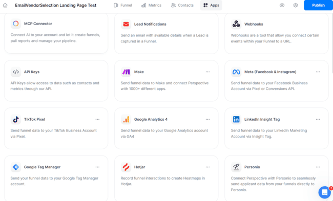Adding tracking apps to funnels in Perspective