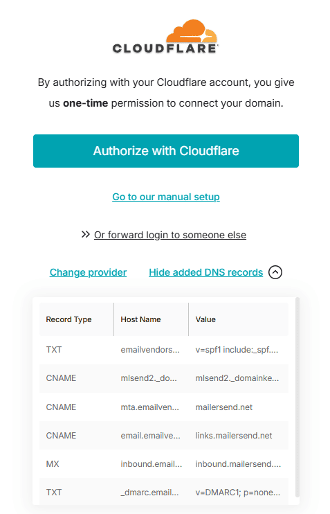 Authorizing domain DNS records in MailerSend using Cloudflare