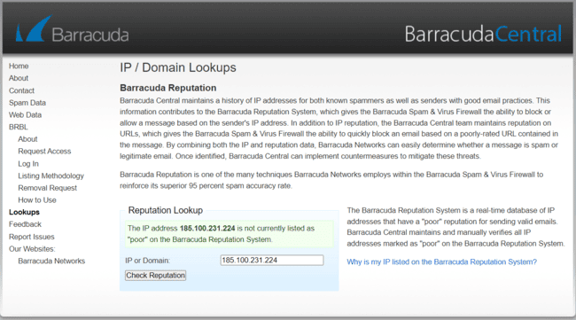 BarracudaCentral ip reputation lookup