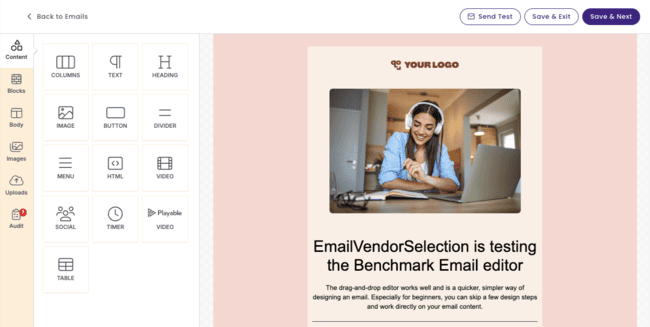 Benchmark Email review editor builder designer template drag and drop
