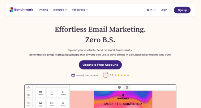 Benchmark email marketing CRM software platform