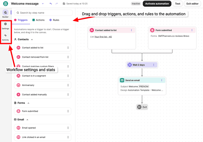 Brevo automation workflow editor