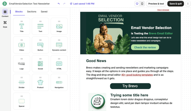 Brevo email marketing software platform service CRM editor review
