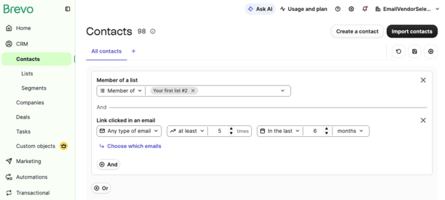 Brevo list management and segment creation