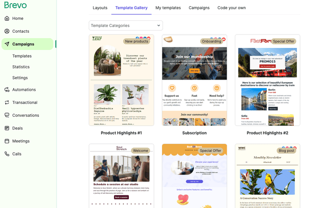 Brevo pre-designed templates gallery