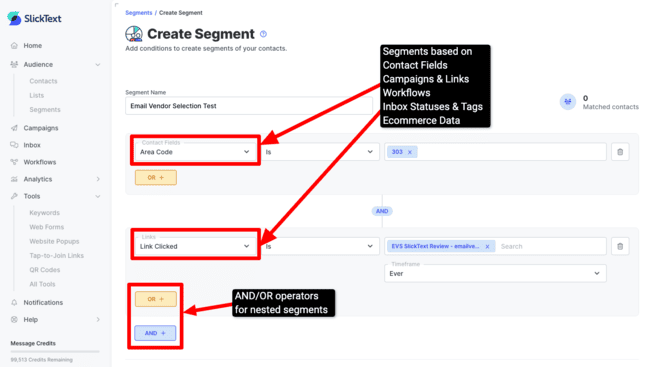 Building a segment in SlickText