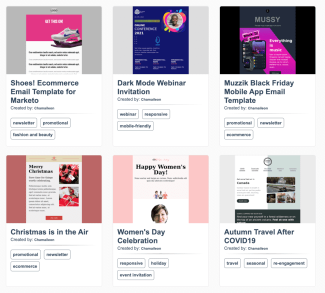 Catálogo de plantillas de email HTML de Chamaileon