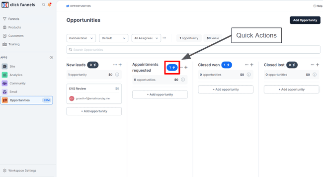 ClickFunnels Oportunidades de gestión de relación del cliente