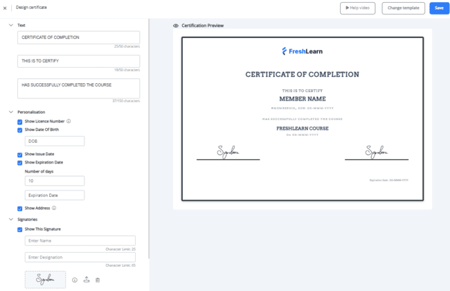 Cómo subir o crear un certificado en FreshLearn