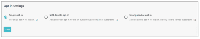configuración de suscripción a la lista de correo de Moosend