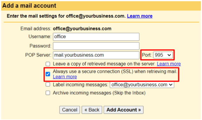 Configure Gmail account settings
