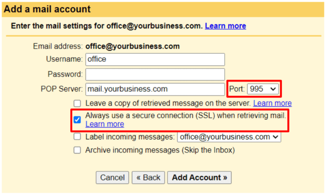 configure Gmail account settings