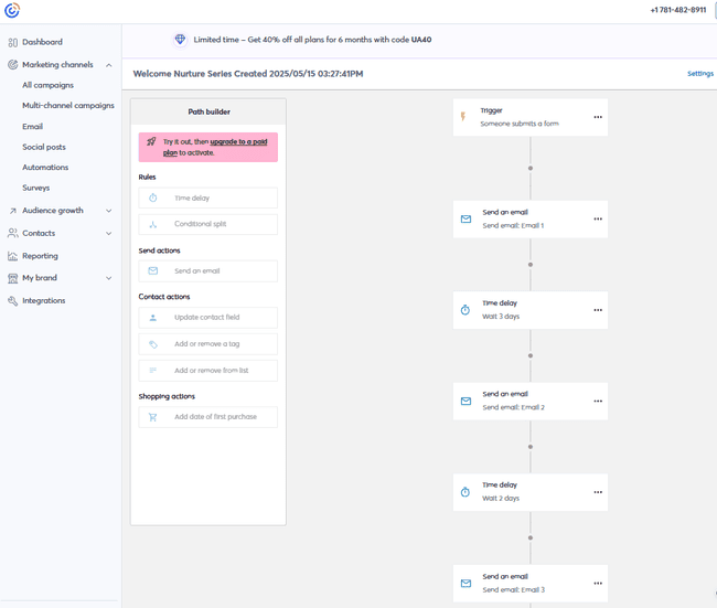 Constant Contact Welcome Nurture Series automation workflow