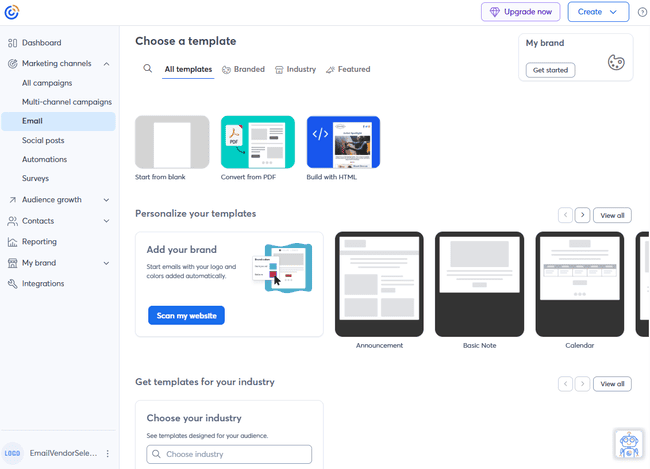 Constant Contact email template options