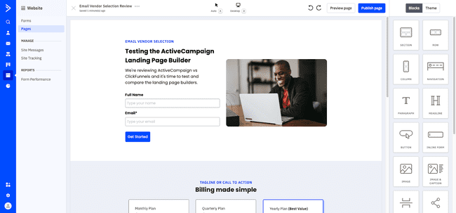Constructor de páginas de destino ActiveCampaign