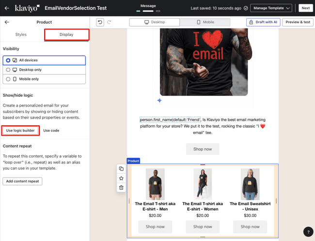 Constructor lógico para personalizar emails en Klaviyo