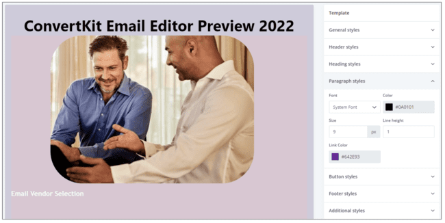 ConvertKit Email Editor for affiliate emails