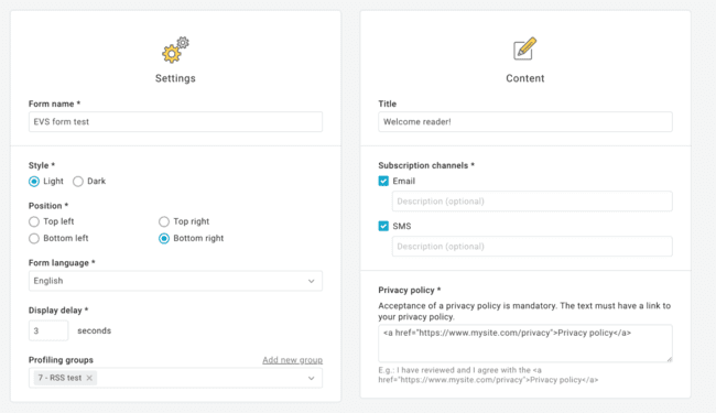 creación de un formulario de suscripción en Mailup