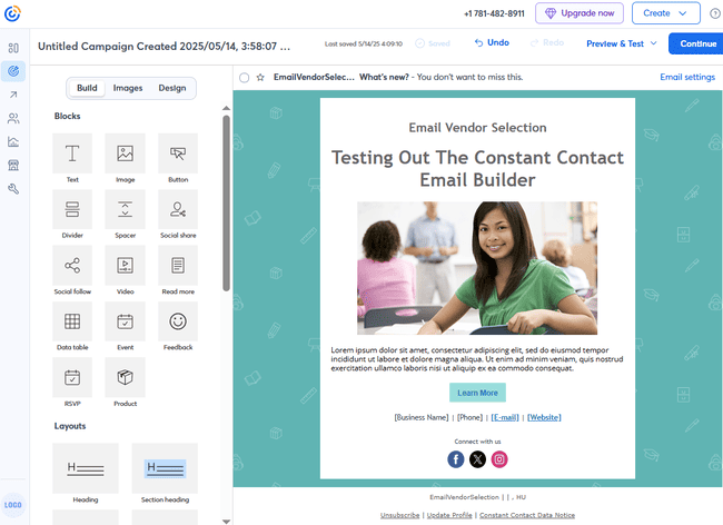 Creador de email de arrastrar y soltar de Constant Contact