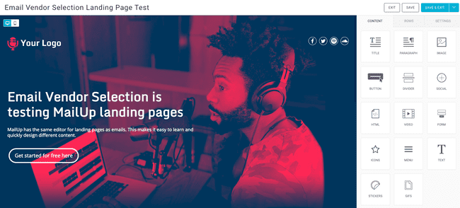 creador de páginas de destino de Mailup