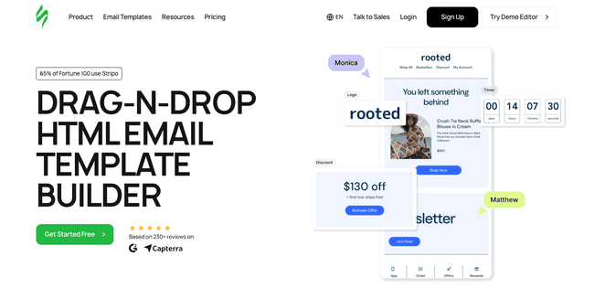 Creador de plantillas de correo electrónico en HTML con función de arrastrar y soltar de Stripo