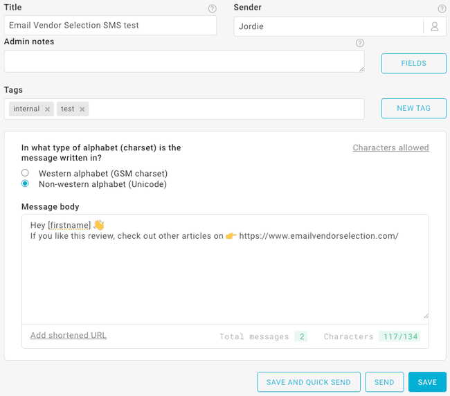 crear un nuevo SMS en Mailup