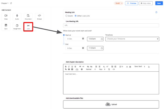 Crear una sesión en directo en FreshLearn