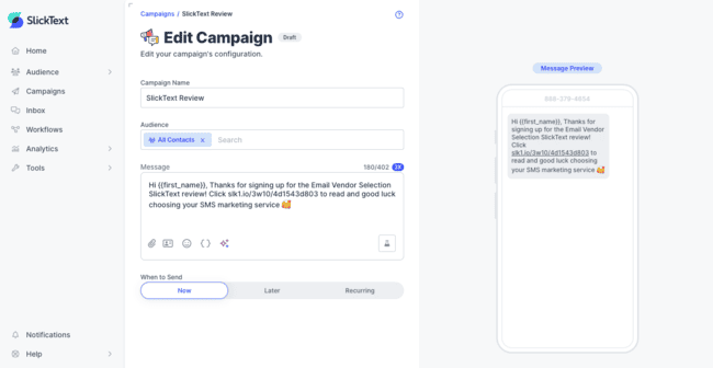 Creating campaigns in SlickText
