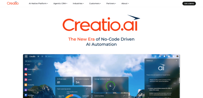Creatio AI CRM no code workflow automation platform agents visual