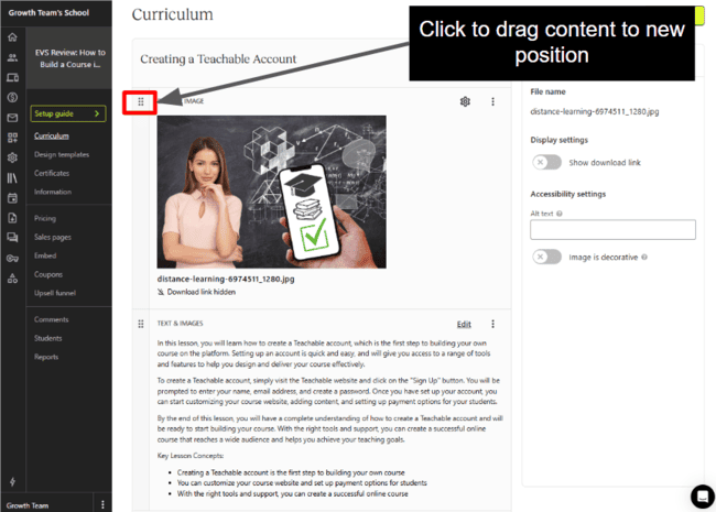 Editing content in the Teachable lesson editor