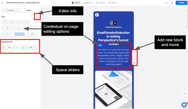 Editing funnel pages in Perspective