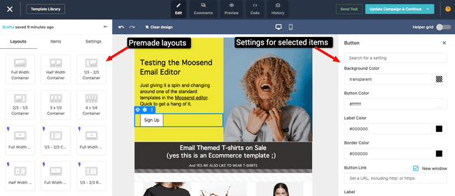 editor de email de Moosend