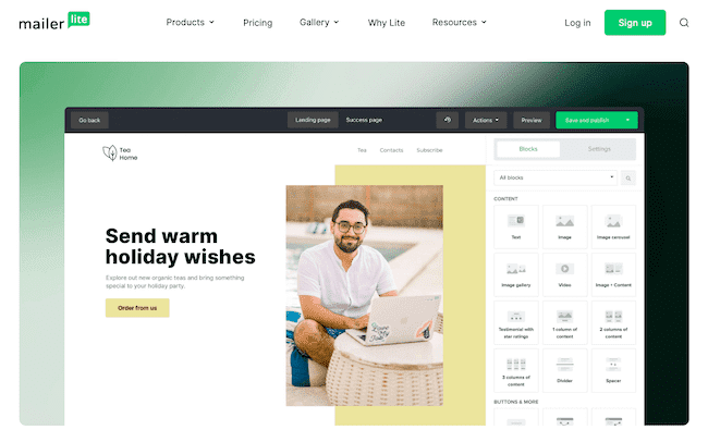 Editor de landing pages Mailerlite