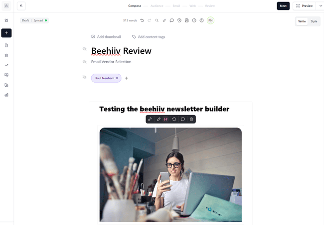 Editor de newsletters de beehiiv