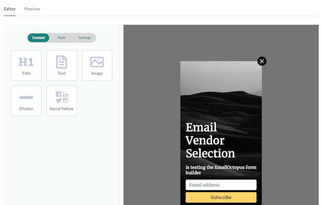 EmailOctopus : avis de l'éditeur de formulaires et de fenêtres pop-up par glisser-déposer.