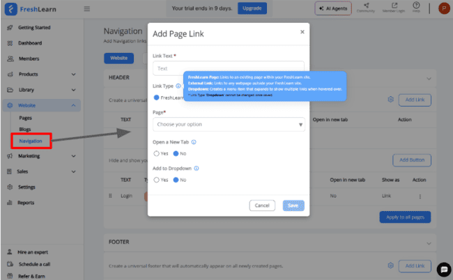 Enlaces de navegación de FreshLearn