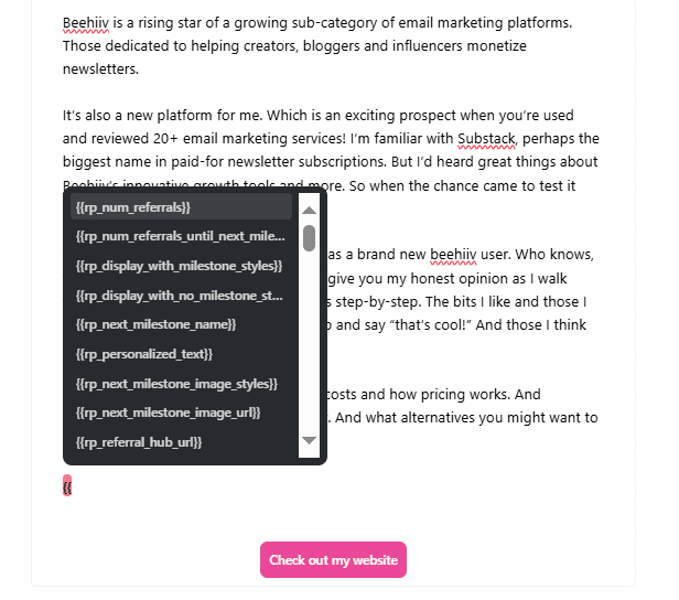 Etiquetas de fusión de beehiiv para personalización