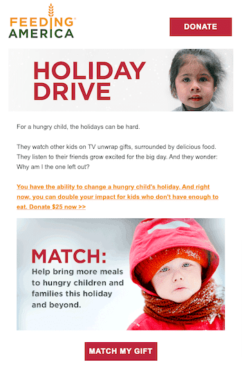 Feeding America using matching features for nonprofit emails