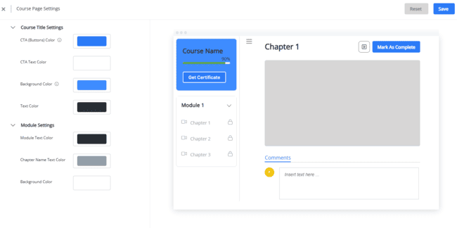 FreshLearn course page settings