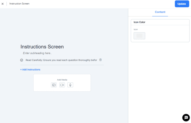Creador visual de instrucciones para cuestionarios de FreshLearn